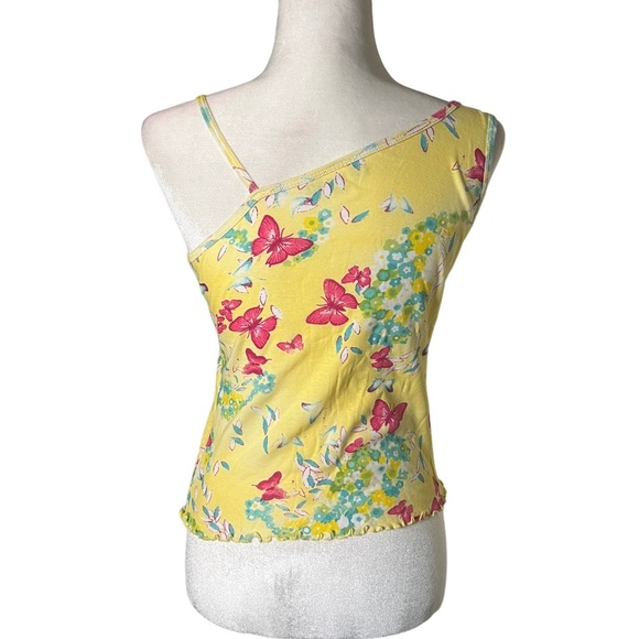 Tropical Y2K One-Shoulder Tank Butterflies 🦋 Ruffle Hem - Picture 2 of 5